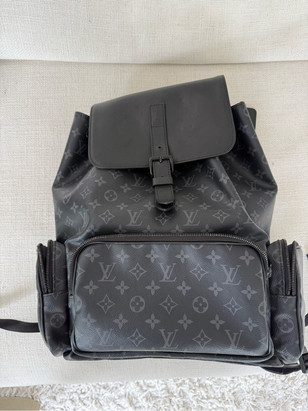 Louis Vuitton Black Monogram Canvas Backpack with Front Zip Pocket